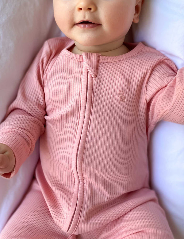 Rib Zip Growsuit - Dusty Rose