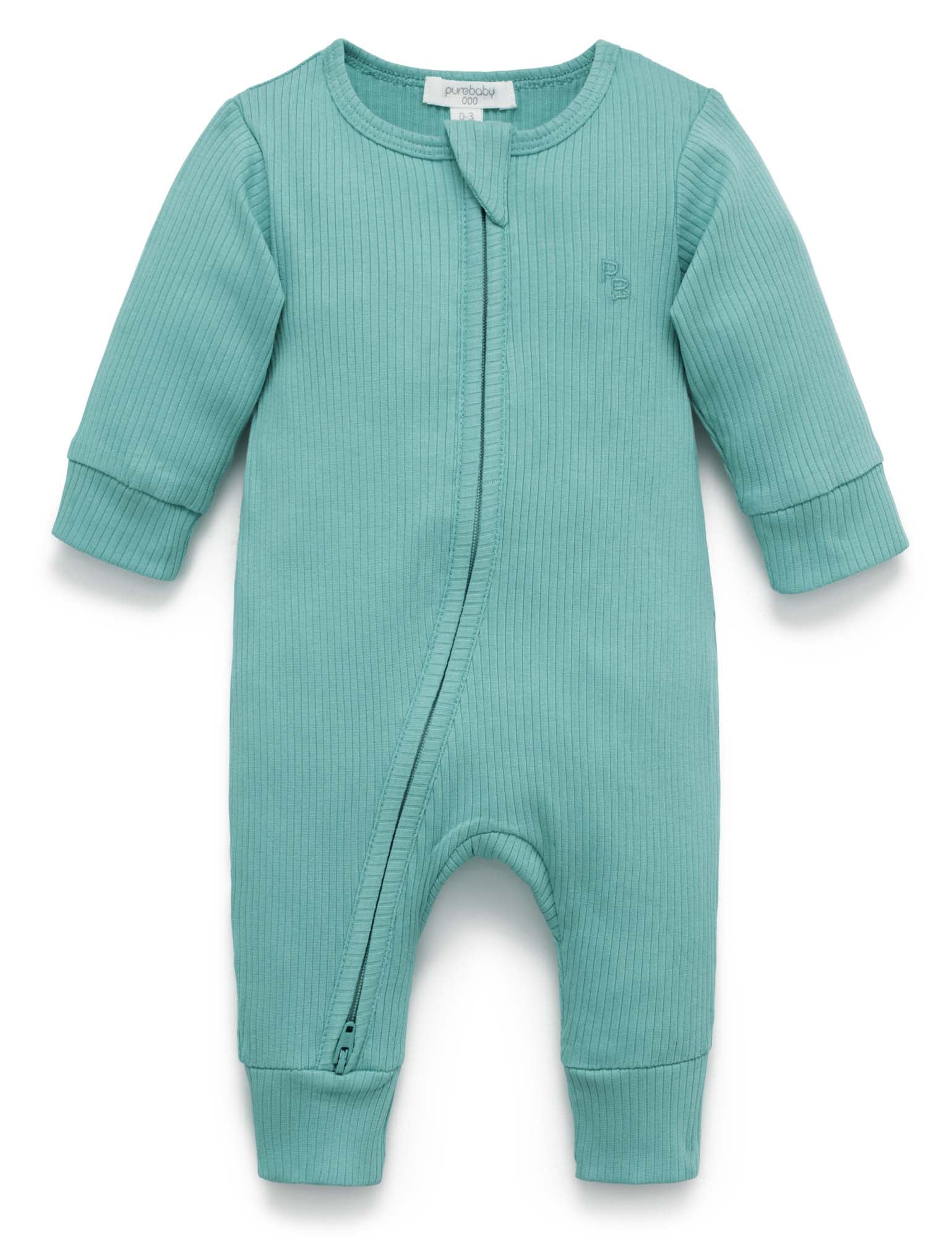 Rib Zip Growsuit - Moss Green