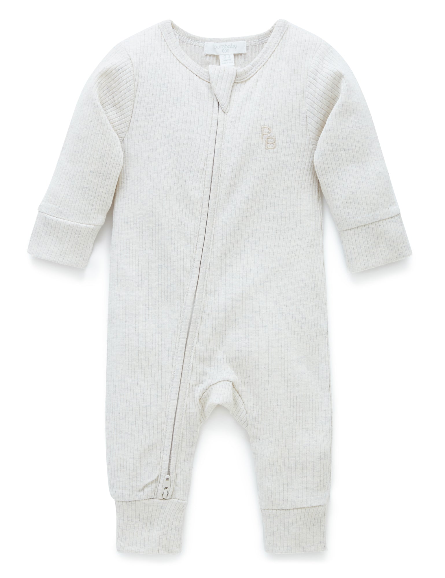 Rib Zip Growsuit - Wheat melange