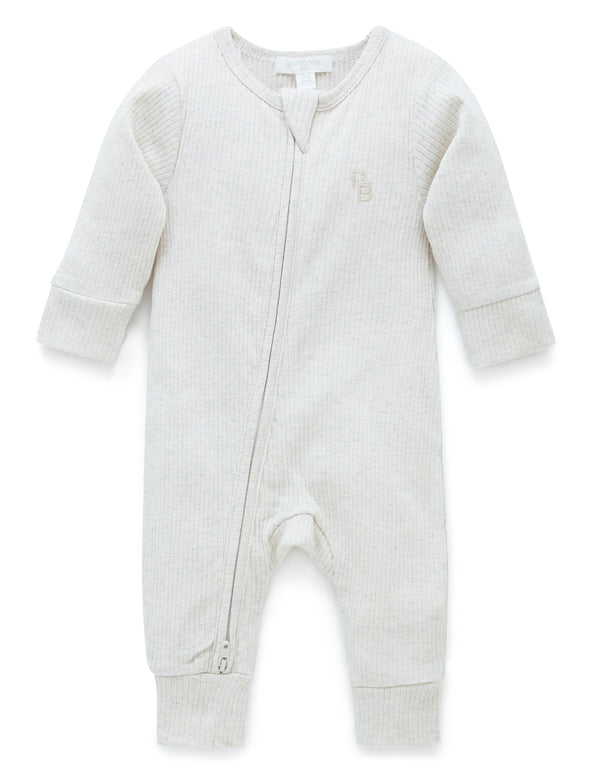 Rib Zip Growsuit - Wheat melange