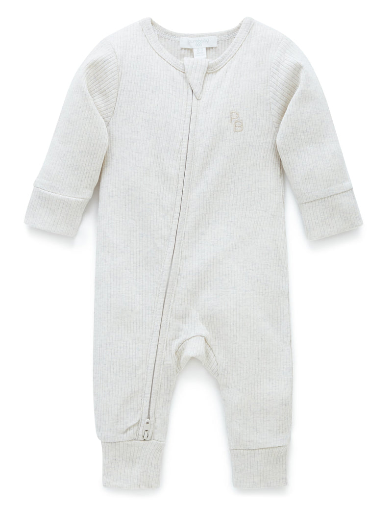 Rib Zip Growsuit - Wheat melange