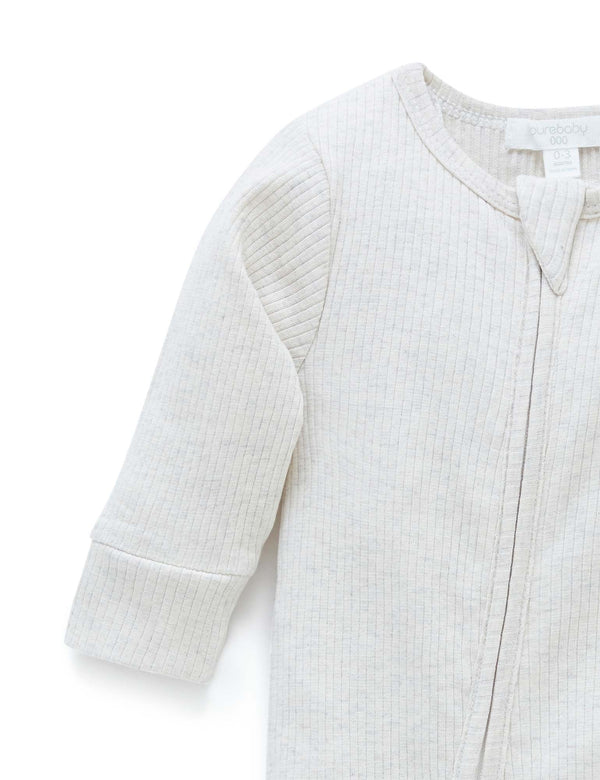 Rib Zip Growsuit - Wheat melange