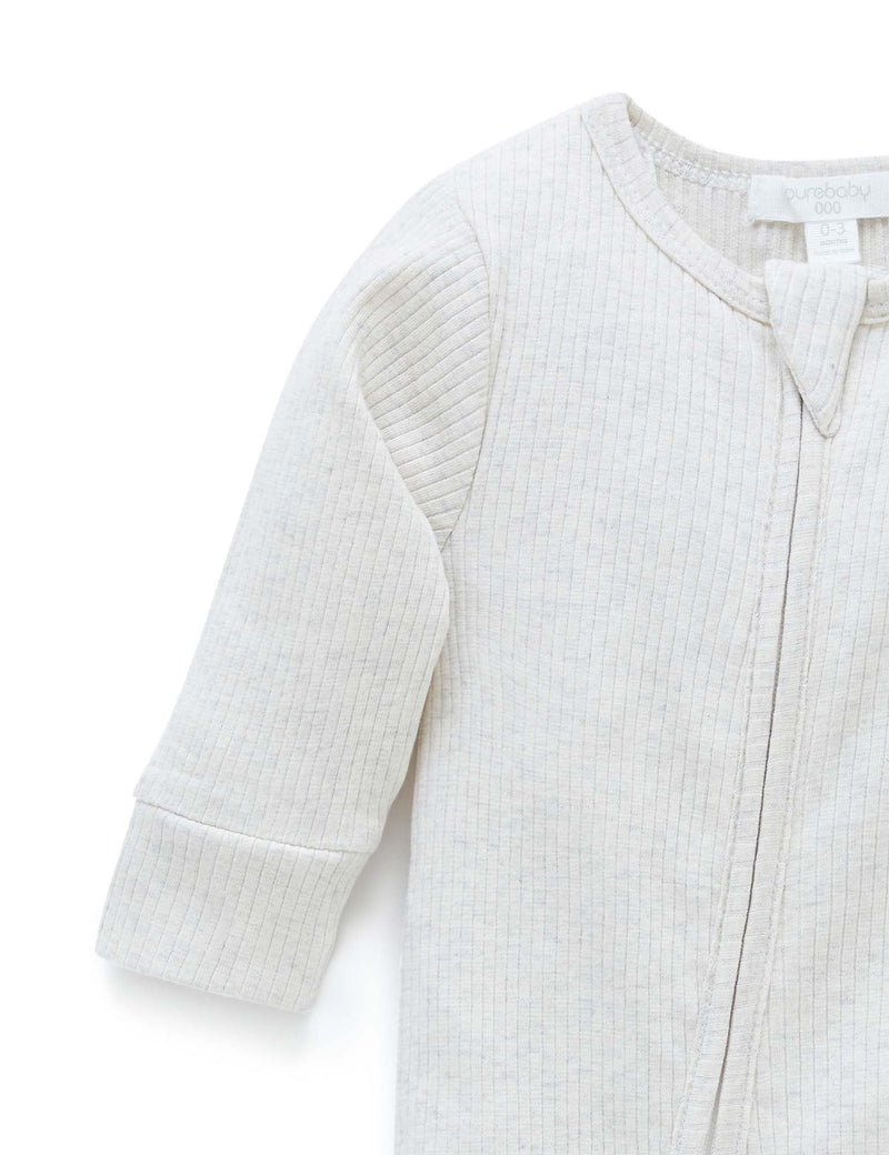 Rib Zip Growsuit - Wheat melange