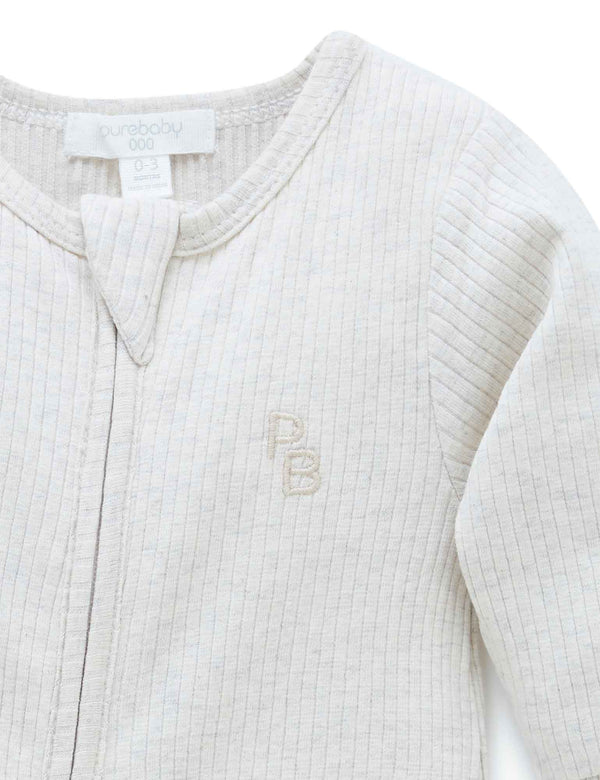 Rib Zip Growsuit - Wheat melange