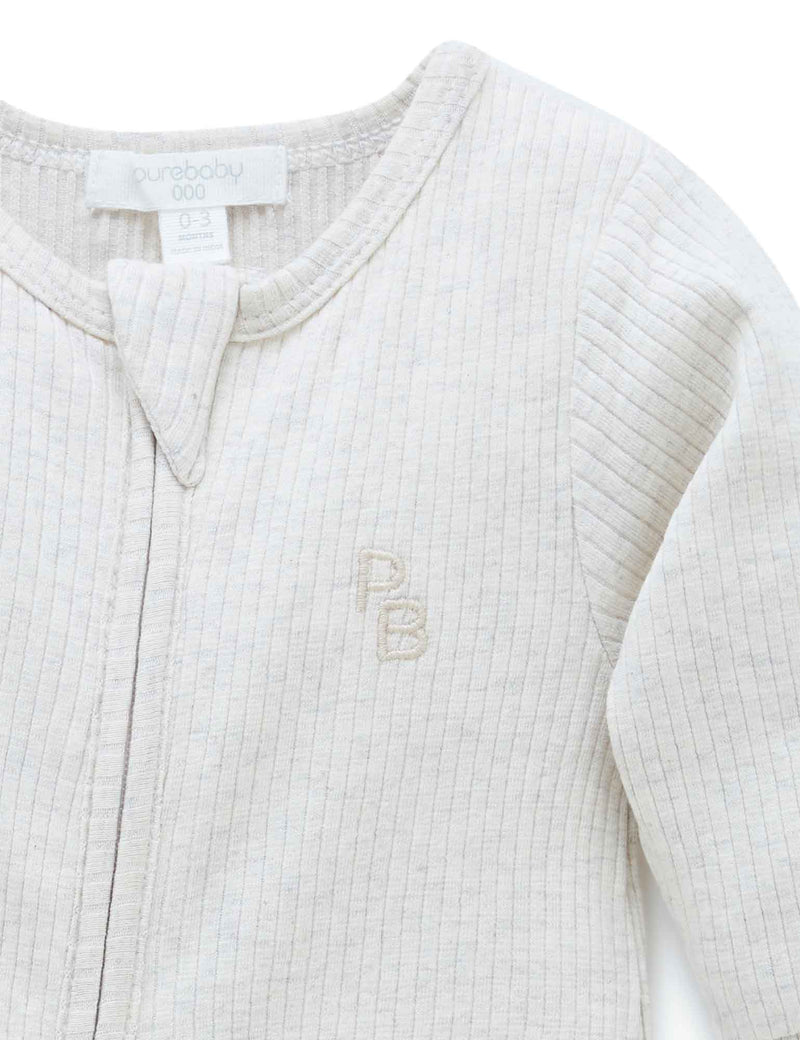 Rib Zip Growsuit - Wheat melange