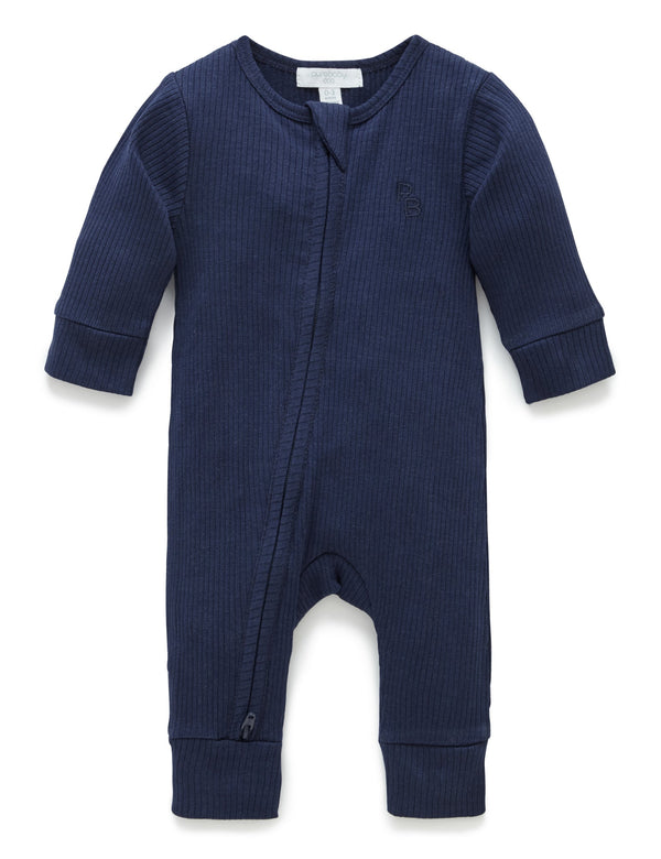 Rib Zip Growsuit - Winter Navy