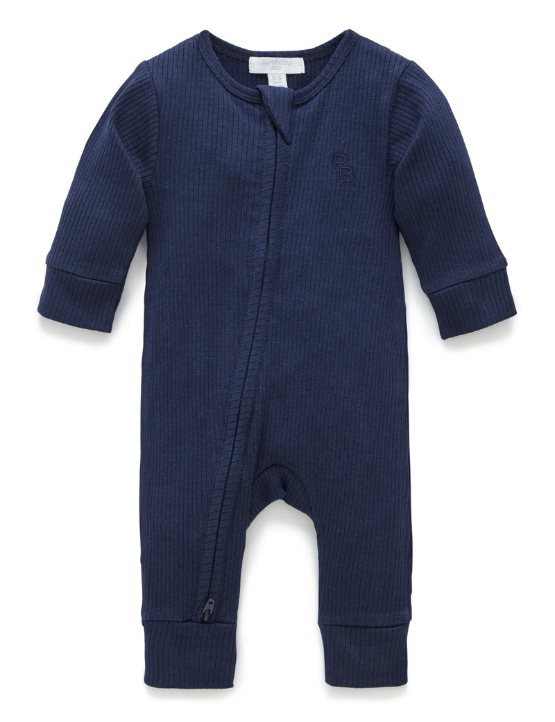 Rib Zip Growsuit - Winter Navy