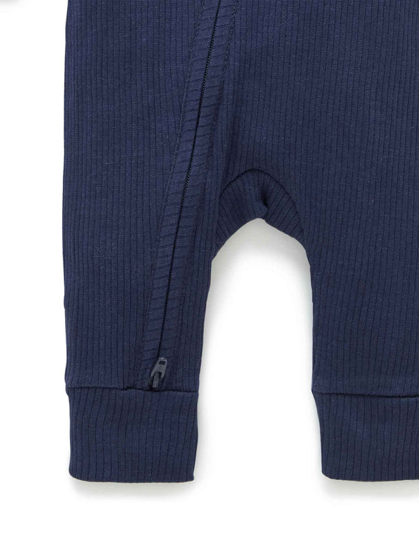 Rib Zip Growsuit - Winter Navy