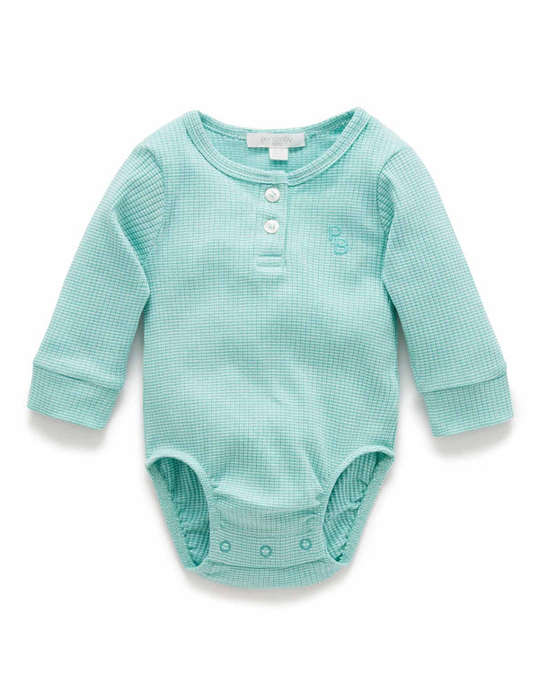 Rib L/Slv Henley Bodysuit - Aquamarine Stripe