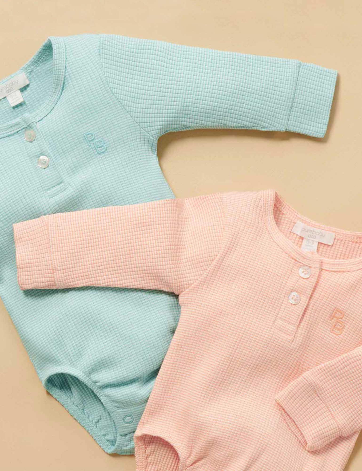 Rib L/Slv Henley Bodysuit - Aquamarine Stripe