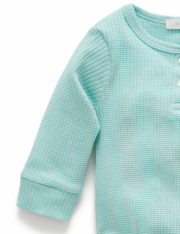 Rib L/Slv Henley Bodysuit - Aquamarine Stripe