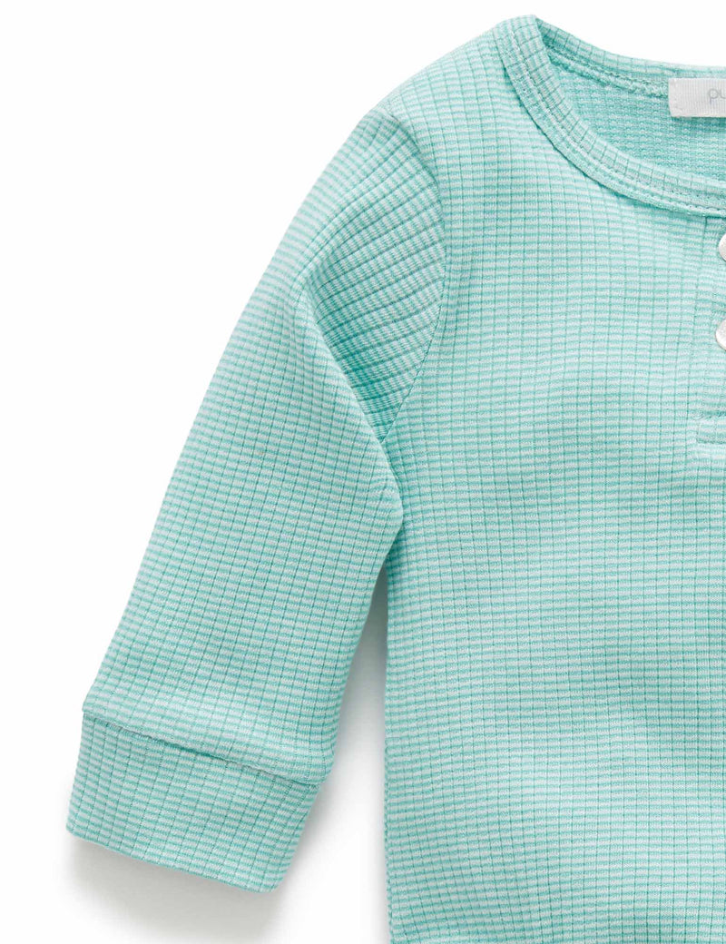 Rib L/Slv Henley Bodysuit - Aquamarine Stripe