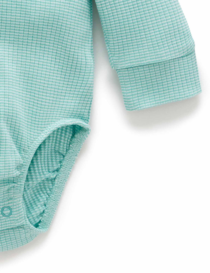 Rib L/Slv Henley Bodysuit - Aquamarine Stripe
