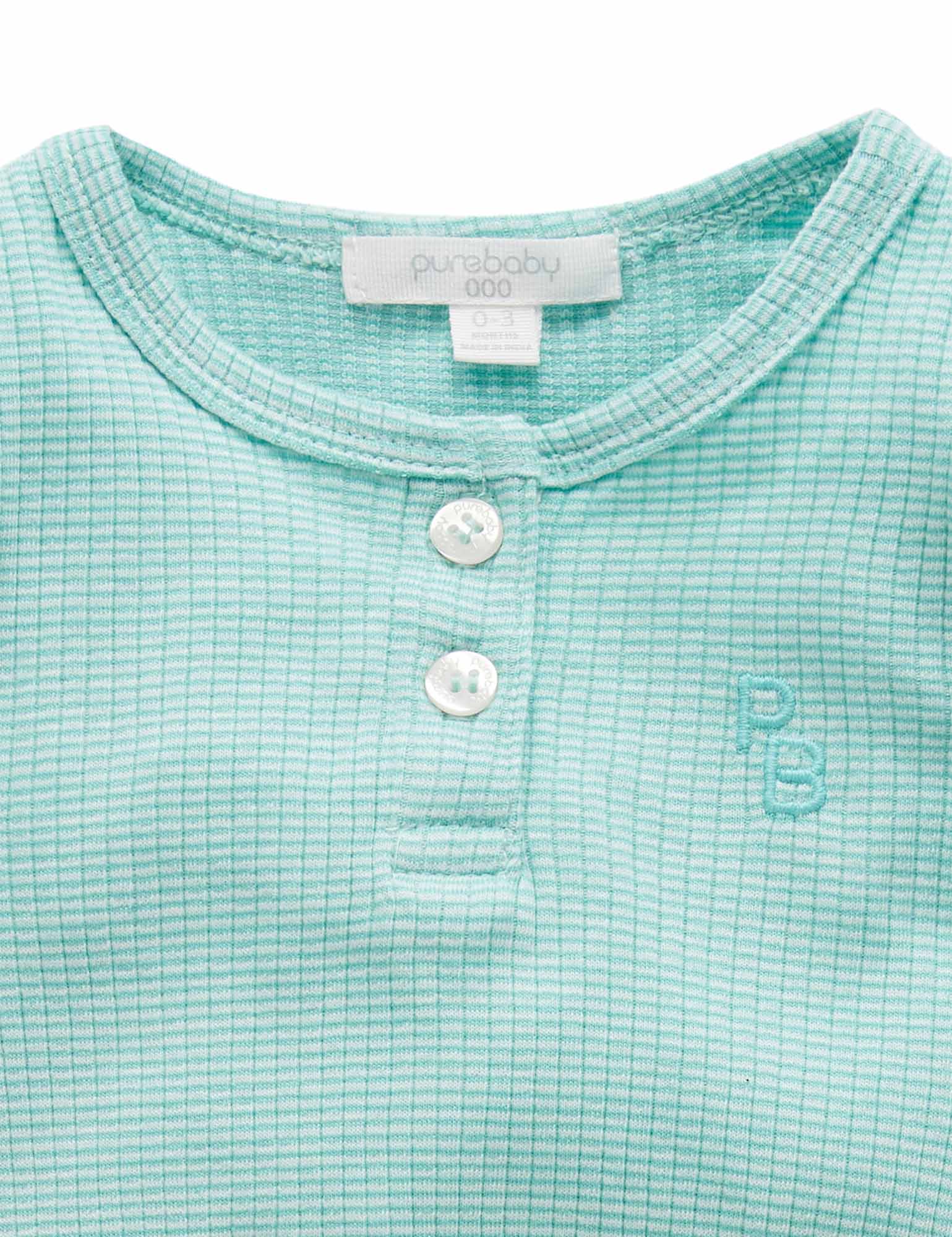 Rib L/Slv Henley Bodysuit - Aquamarine Stripe