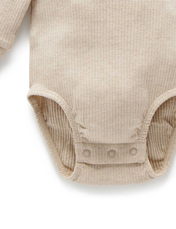 Rib L/Slv Henley Bodysuit - Biscuit Melange