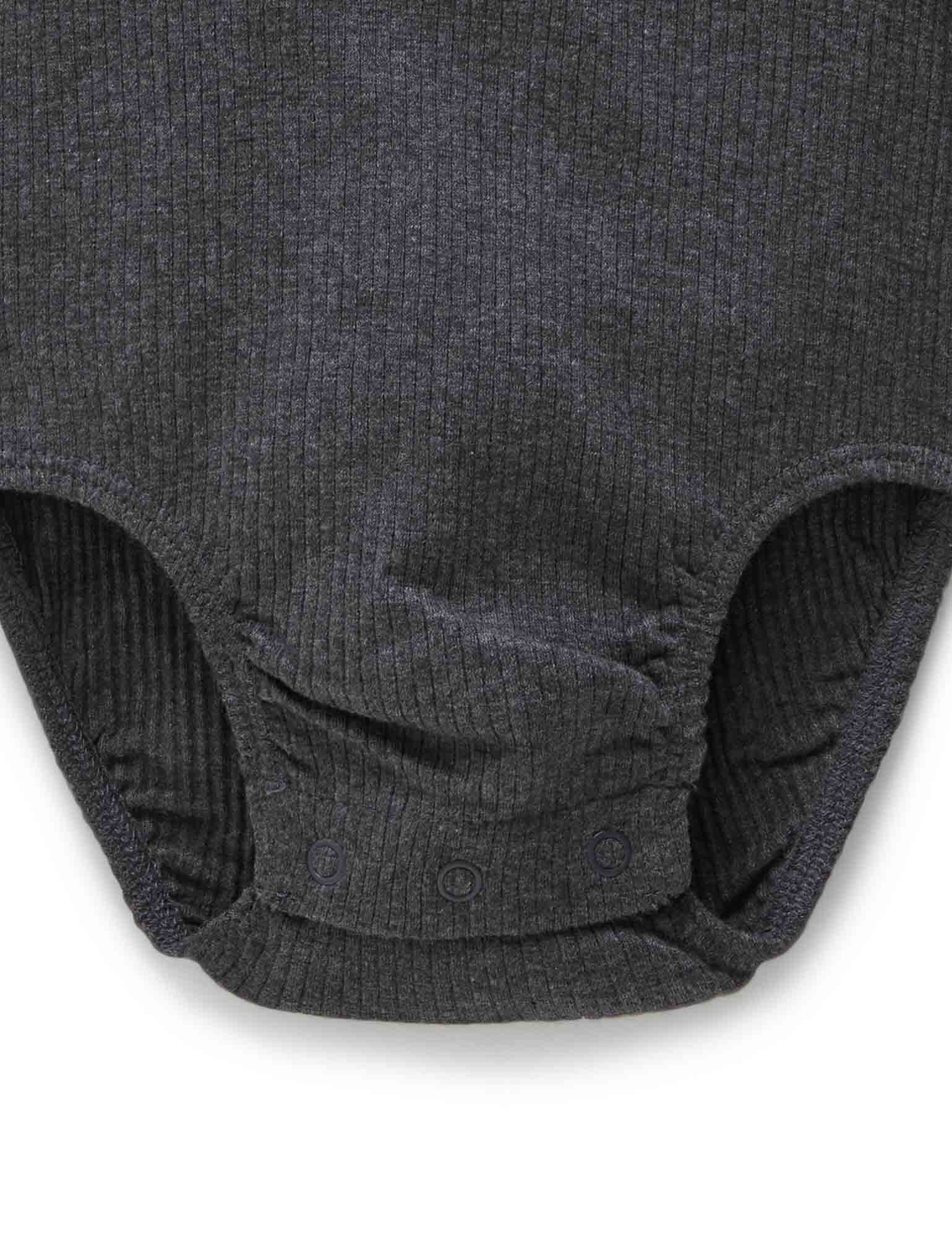 Rib L/Slv Henley Bodysuit - Charcoal Melange