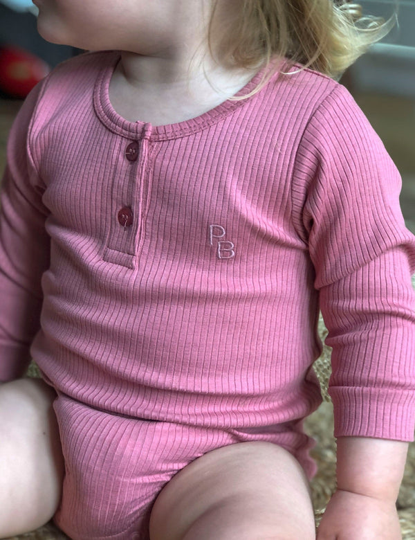 Rib L/Slv Henley Bodysuit - Crab Apple