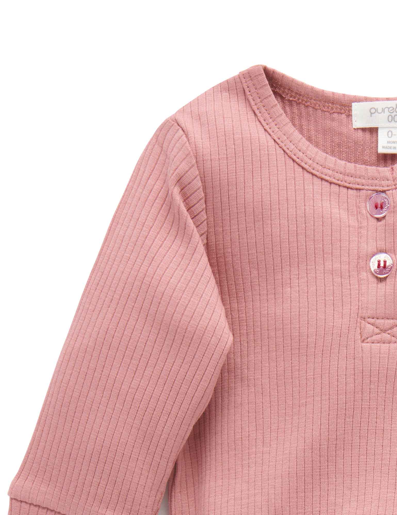 Rib L/Slv Henley Bodysuit - Crab Apple
