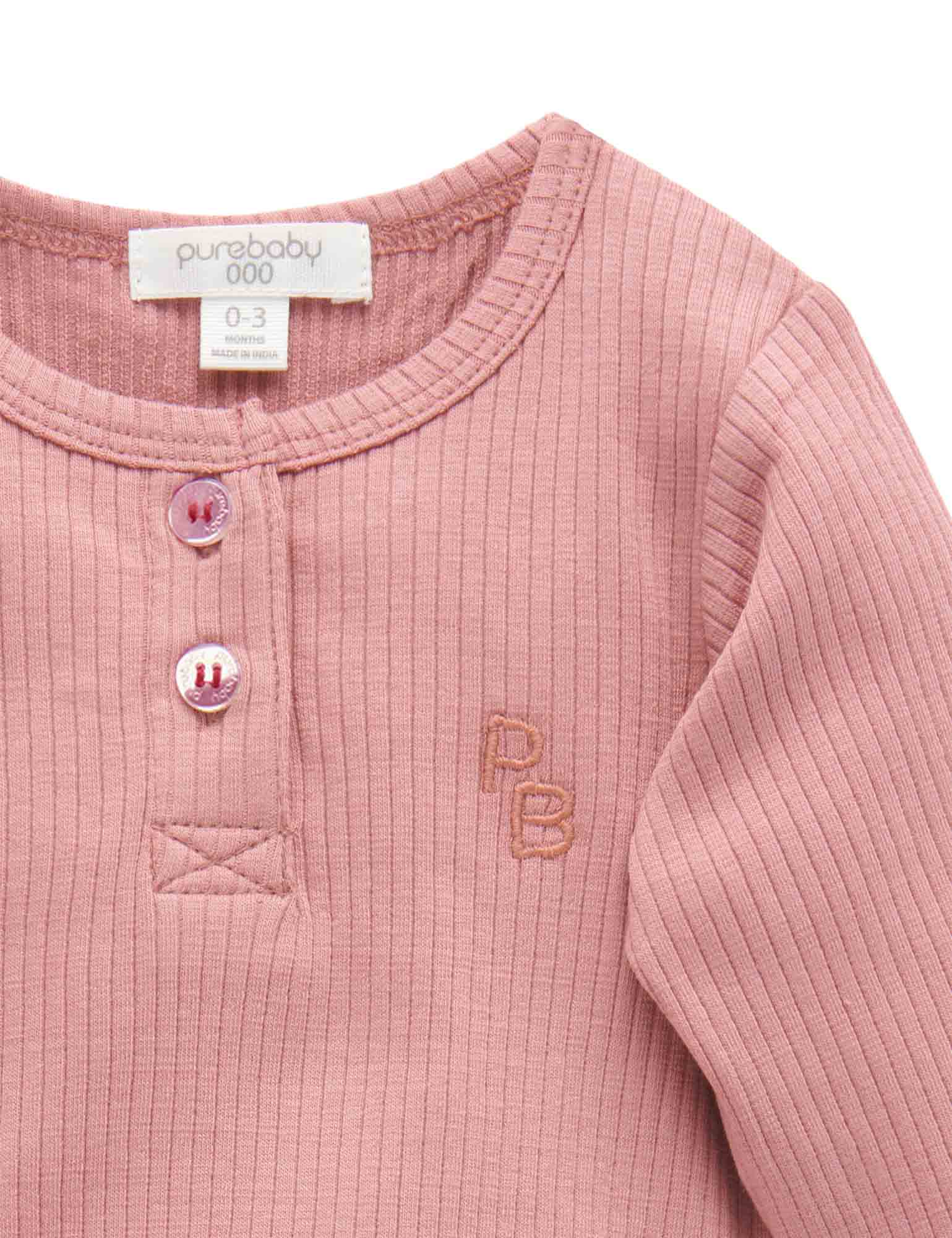 Rib L/Slv Henley Bodysuit - Crab Apple