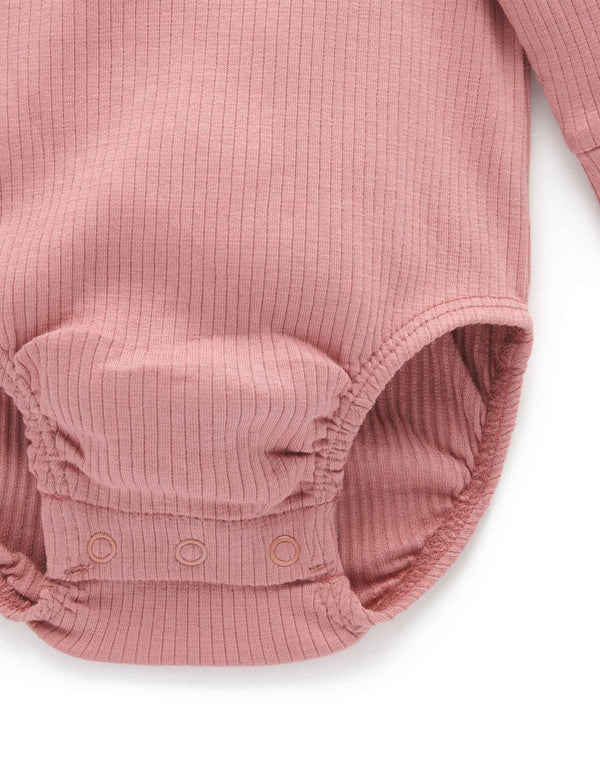 Rib L/Slv Henley Bodysuit - Crab Apple