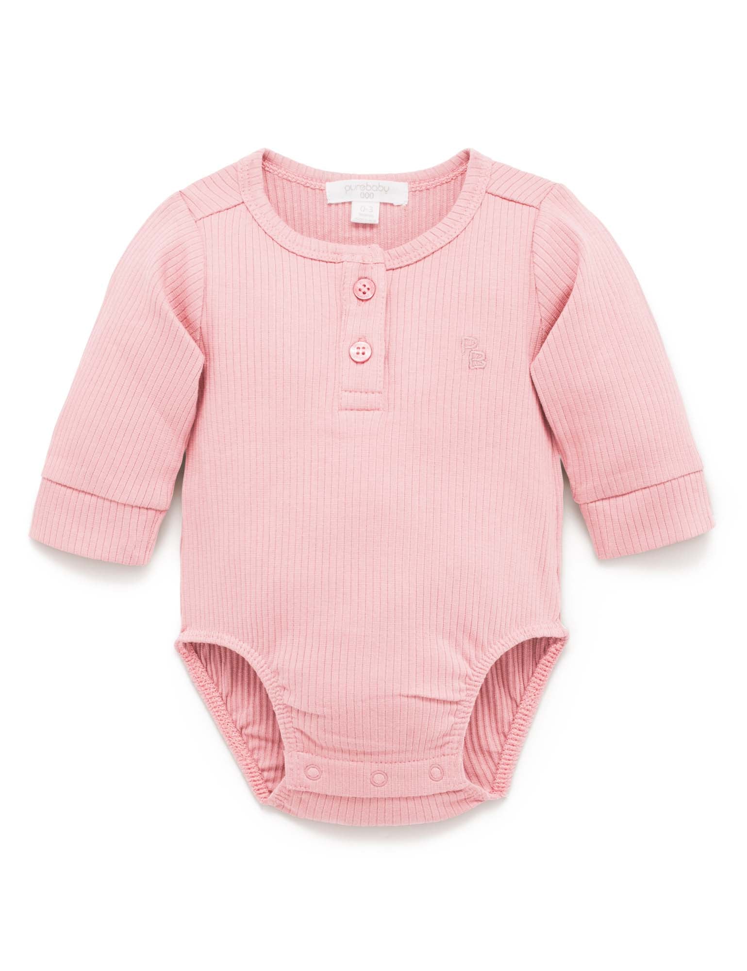 Rib L/Slv Henley Bodysuit - Dusty Rose