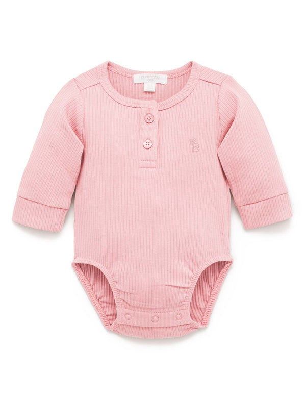 Rib L/Slv Henley Bodysuit - Dusty Rose