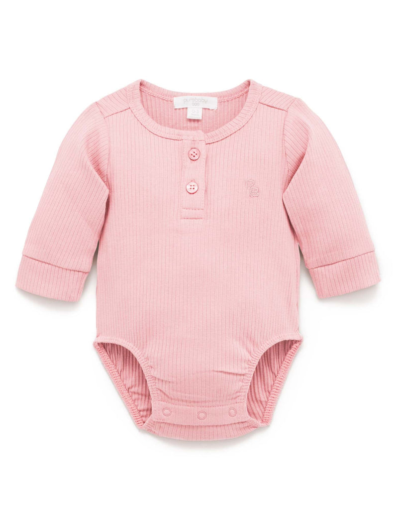 Rib L/Slv Henley Bodysuit - Dusty Rose