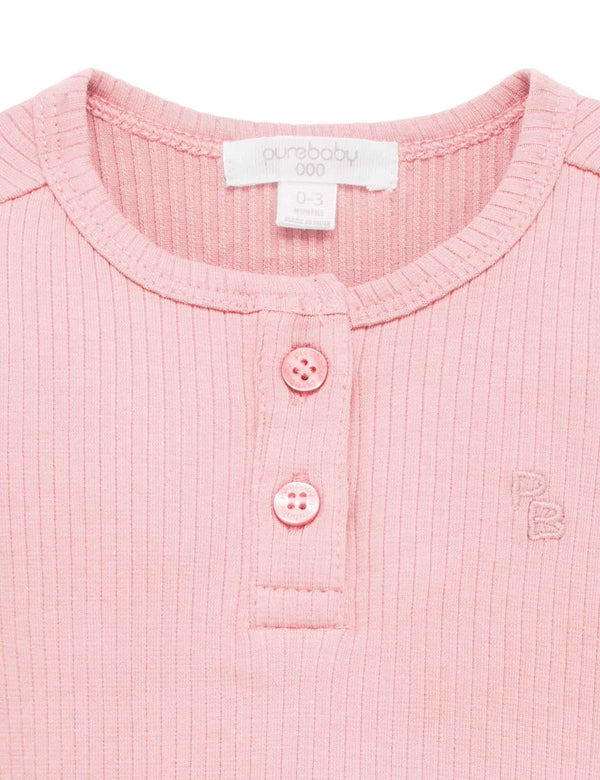 Rib L/Slv Henley Bodysuit - Dusty Rose