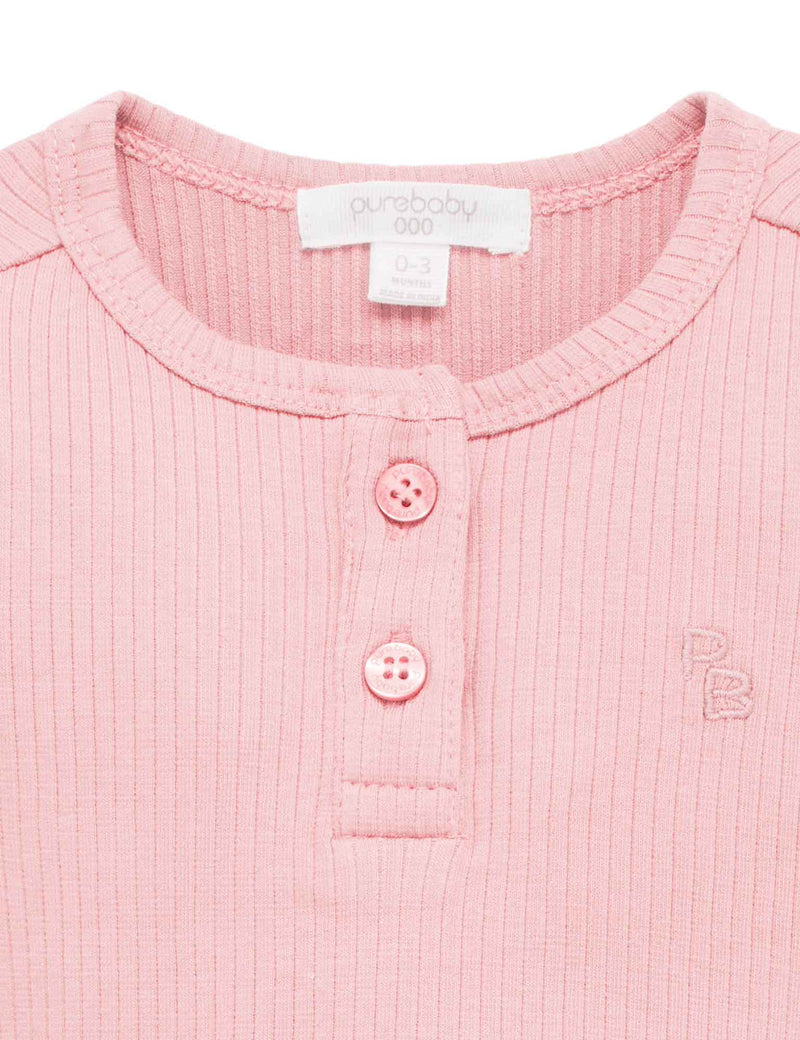Rib L/Slv Henley Bodysuit - Dusty Rose