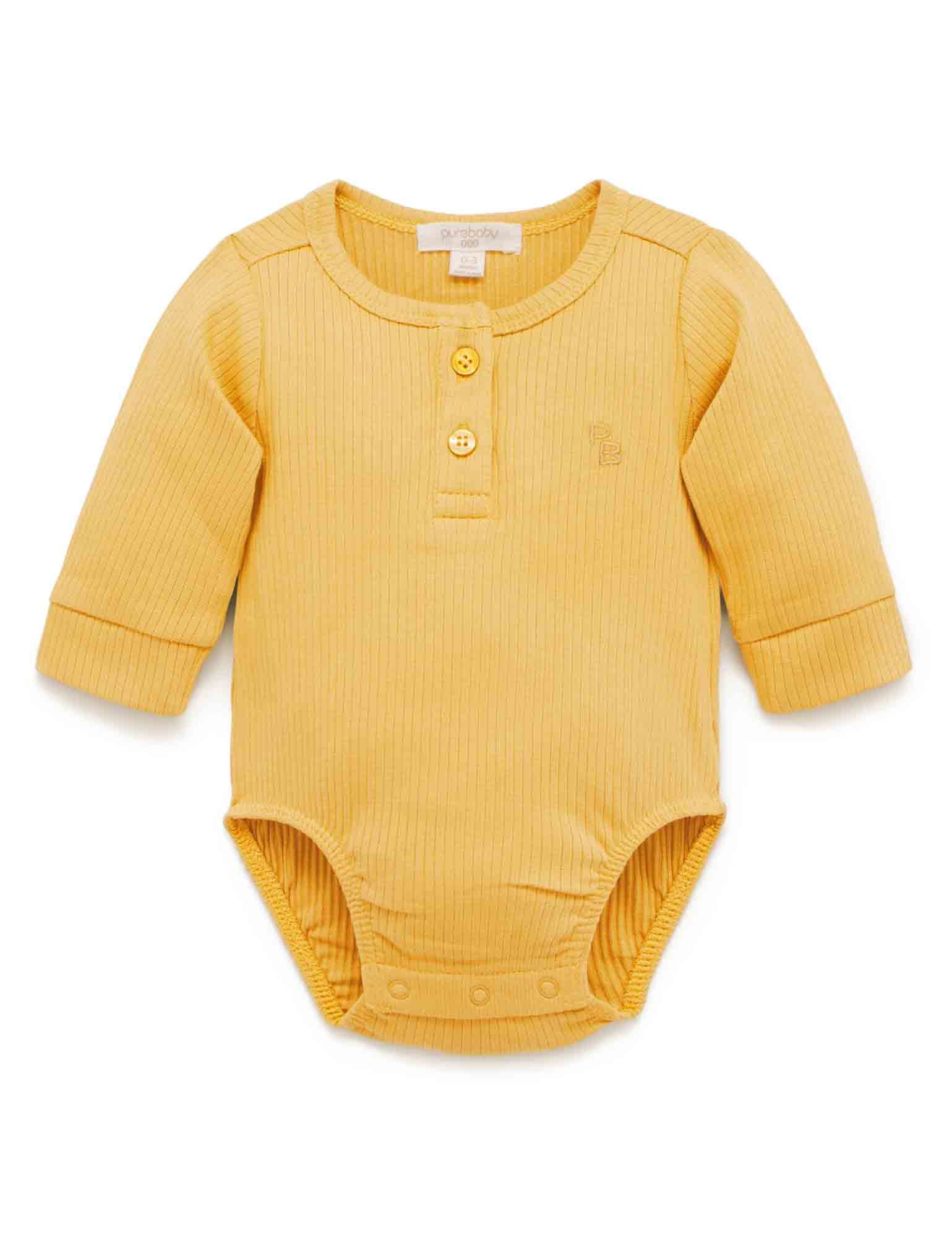 Rib L/Slv Henley Bodysuit - Golden