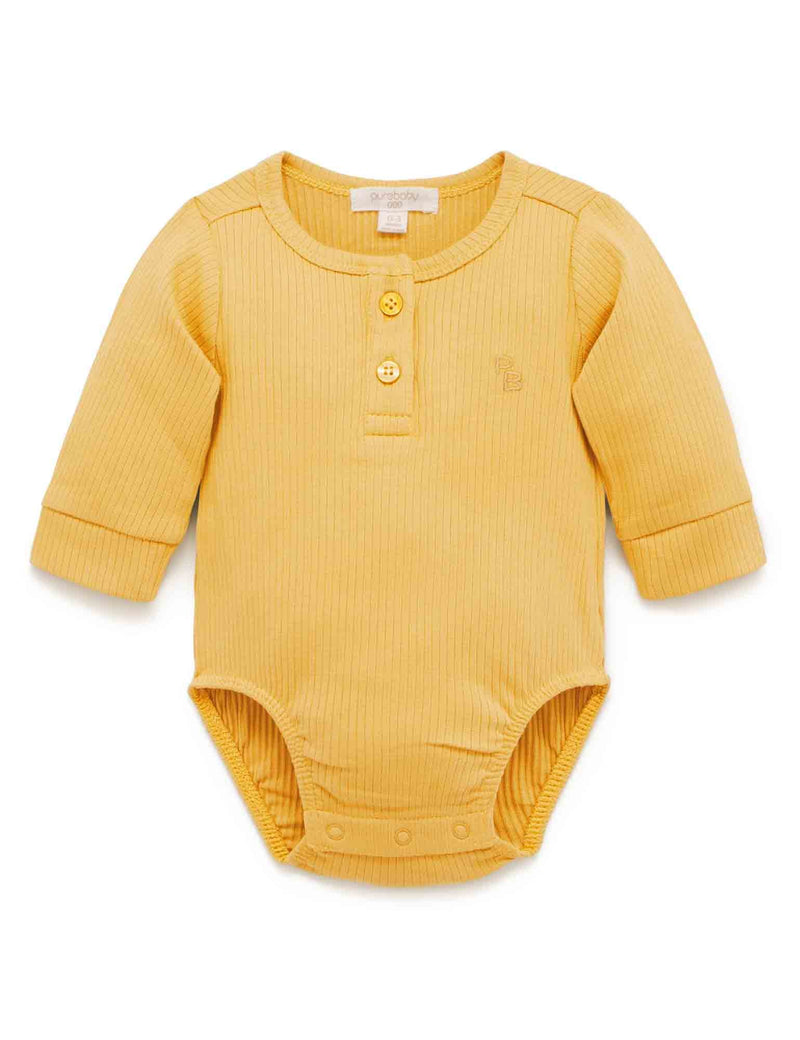 Rib L/Slv Henley Bodysuit - Golden