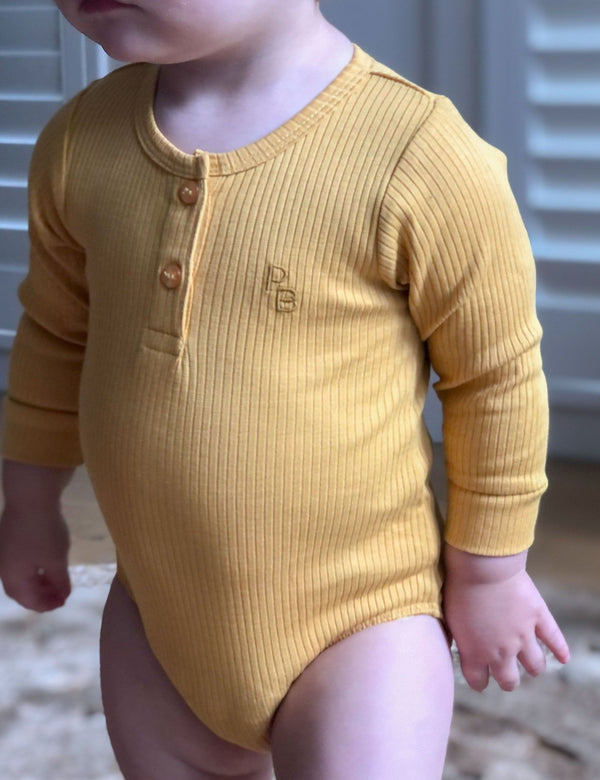 Rib L/Slv Henley Bodysuit - Golden