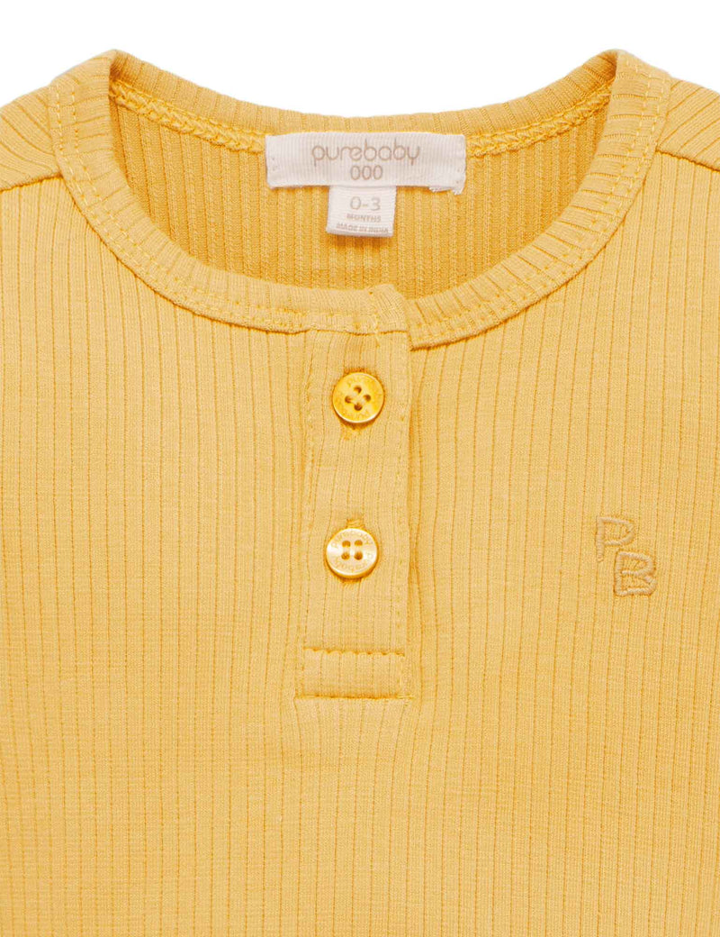 Rib L/Slv Henley Bodysuit - Golden