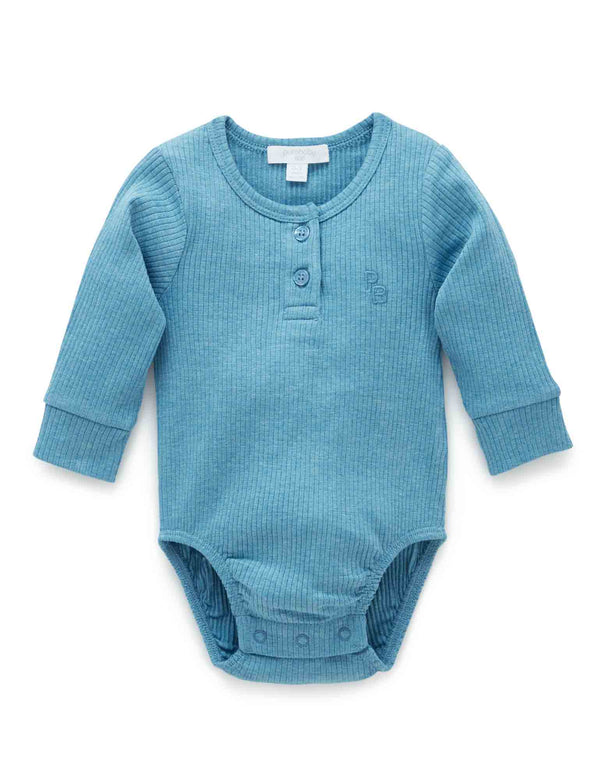 Rib L/Slv Henley Bodysuit - Lake Melange