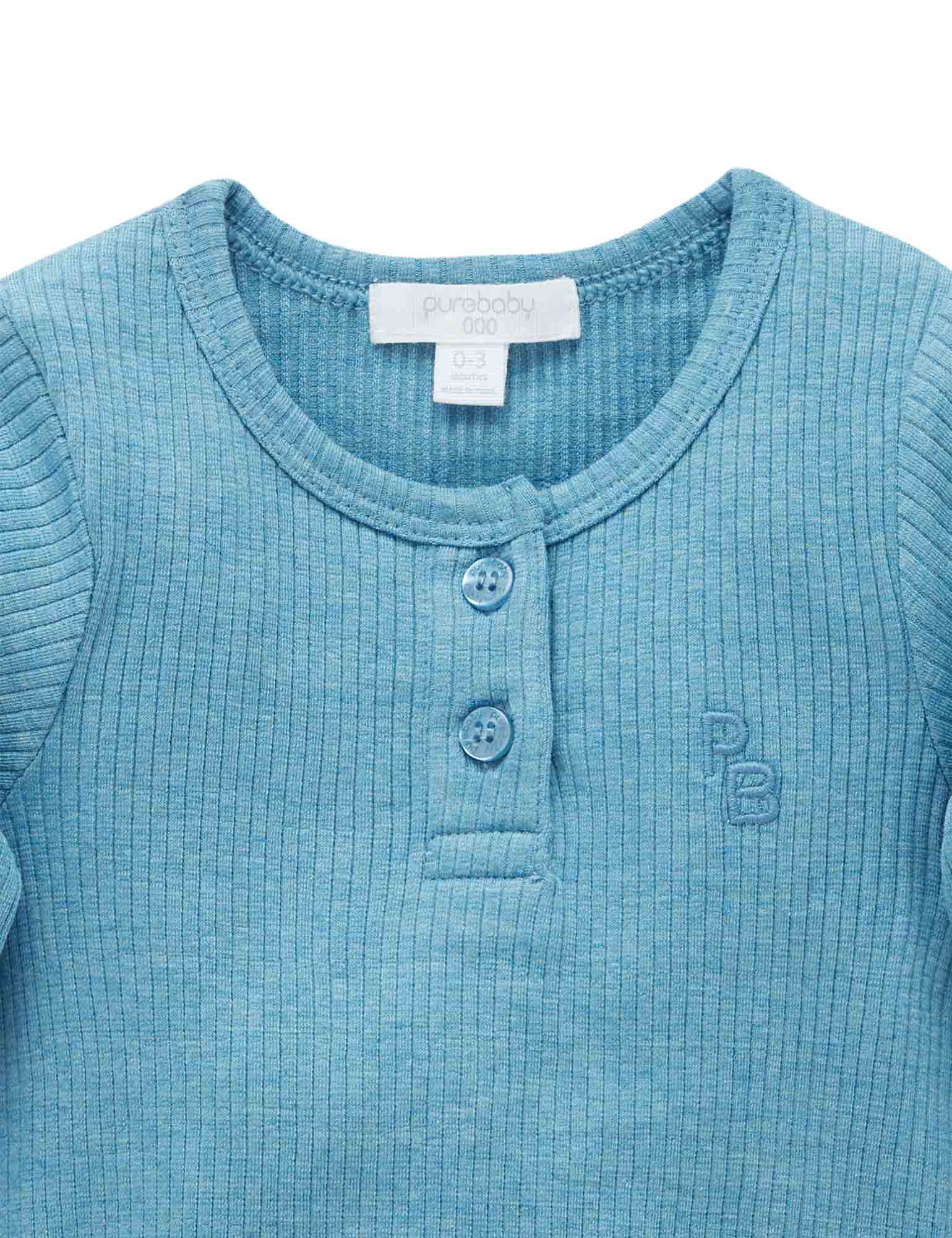 Rib L/Slv Henley Bodysuit - Lake Melange