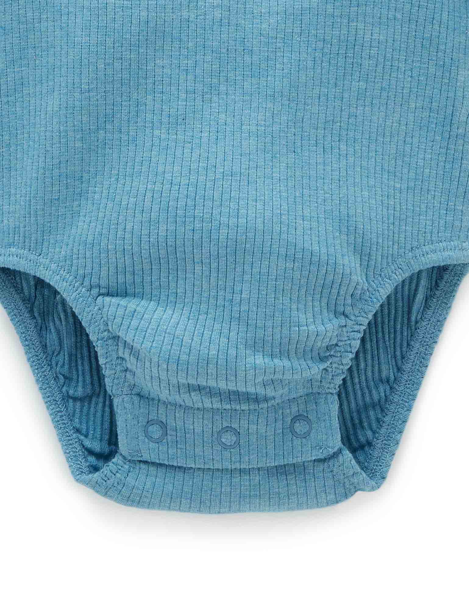 Rib L/Slv Henley Bodysuit - Lake Melange