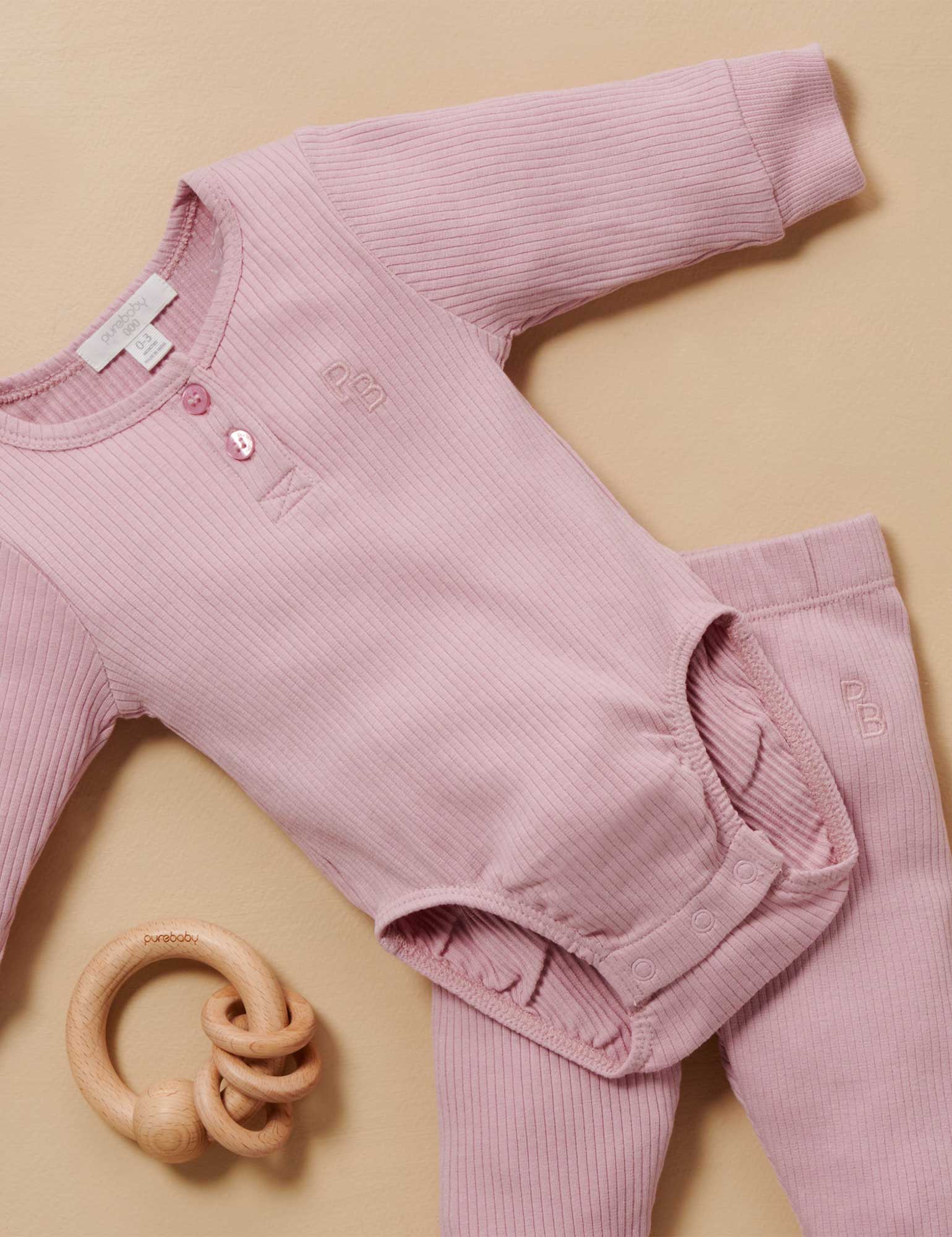 Rib L/Slv Henley Bodysuit - Lavender