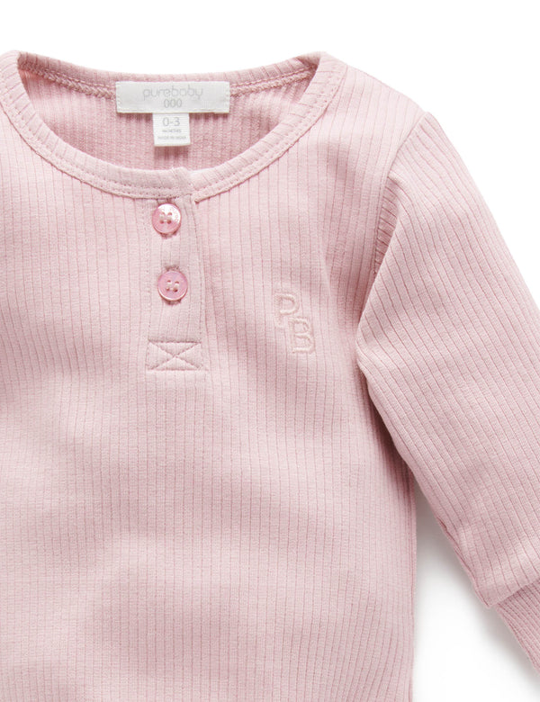 Rib L/Slv Henley Bodysuit - Lavender