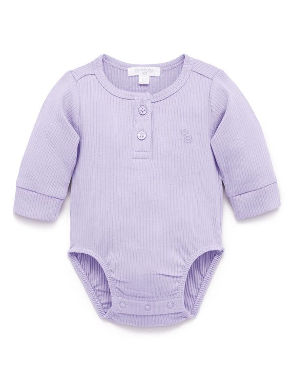 Rib L/Slv Henley Bodysuit - Lilac