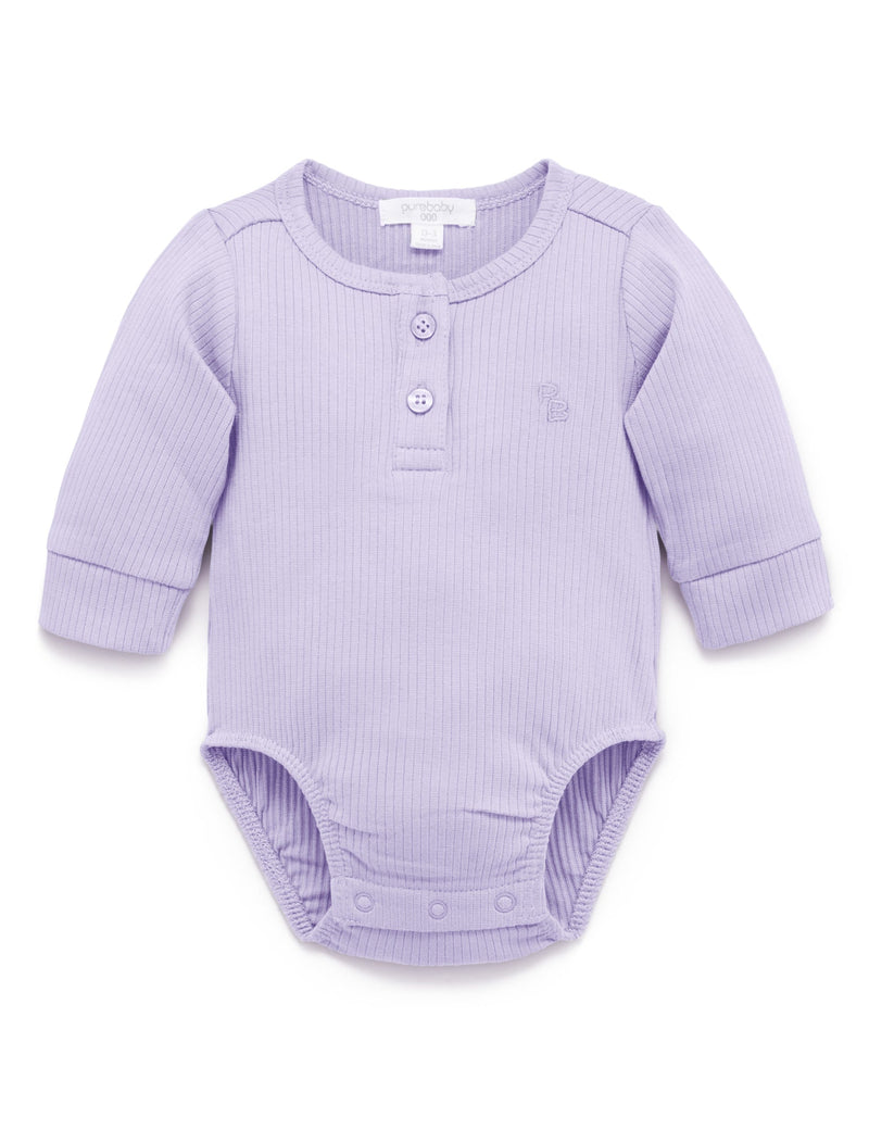 Rib L/Slv Henley Bodysuit - Lilac