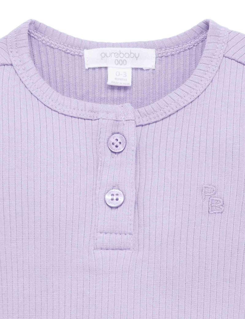 Rib L/Slv Henley Bodysuit - Lilac