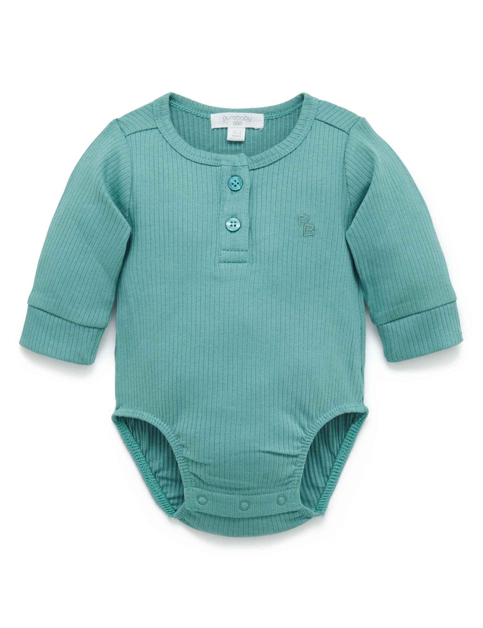 Rib L/Slv Henley Bodysuit - Moss Green