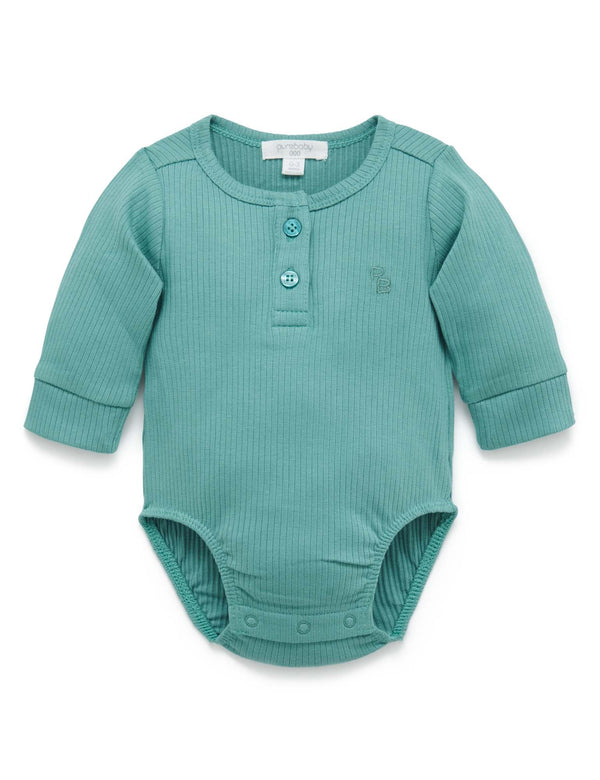 Rib L/Slv Henley Bodysuit - Moss Green