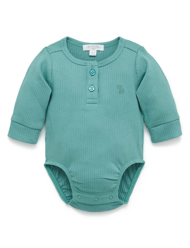 Rib L/Slv Henley Bodysuit - Moss Green