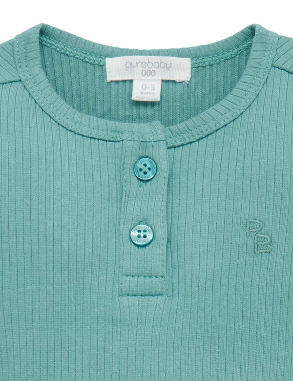 Rib L/Slv Henley Bodysuit - Moss Green