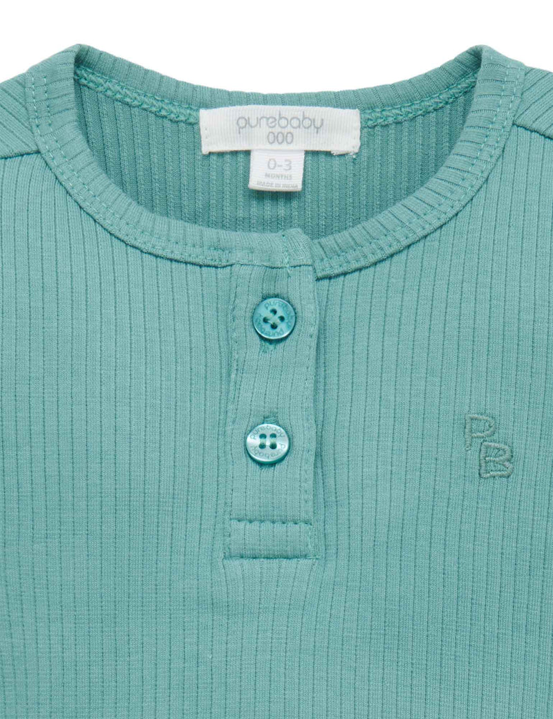Rib L/Slv Henley Bodysuit - Moss Green