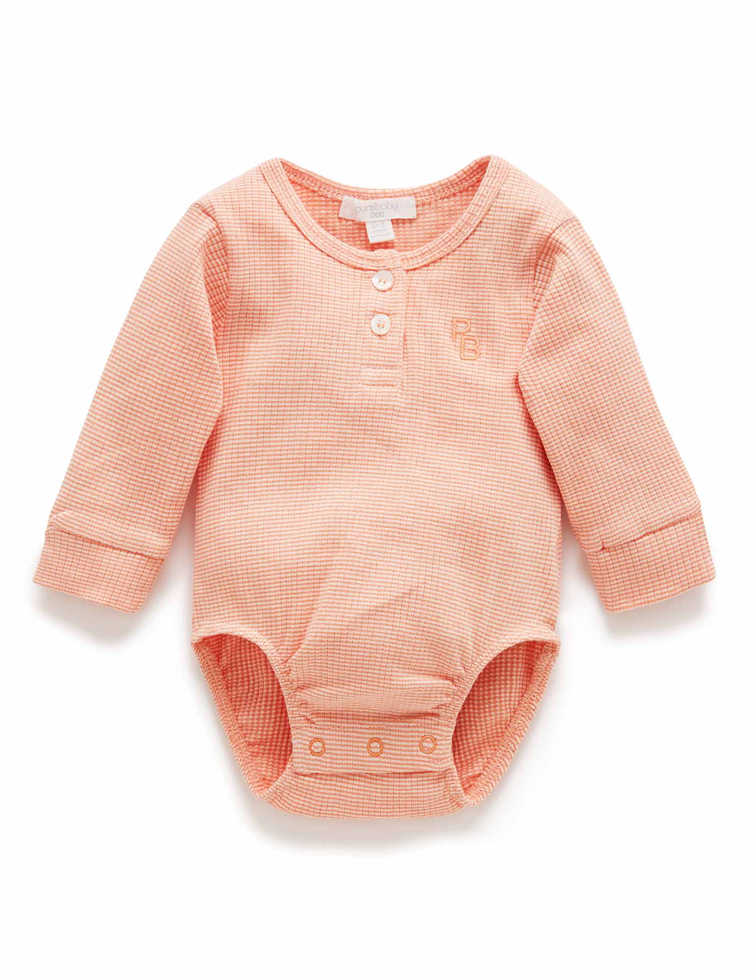 Rib L/Slv Henley Bodysuit - Orange Stripe