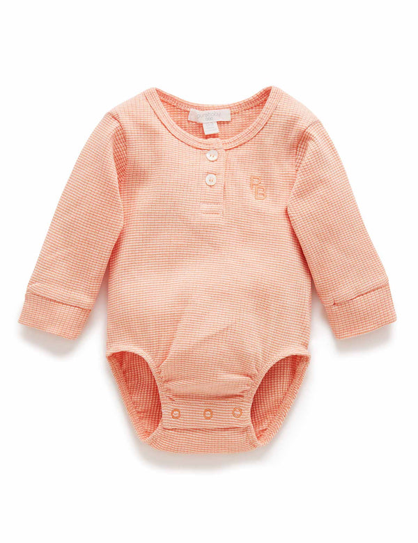 Rib L/Slv Henley Bodysuit - Orange Stripe