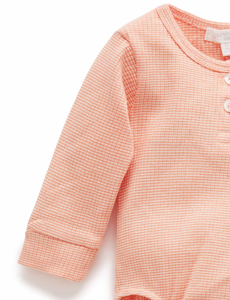 Rib L/Slv Henley Bodysuit - Orange Stripe
