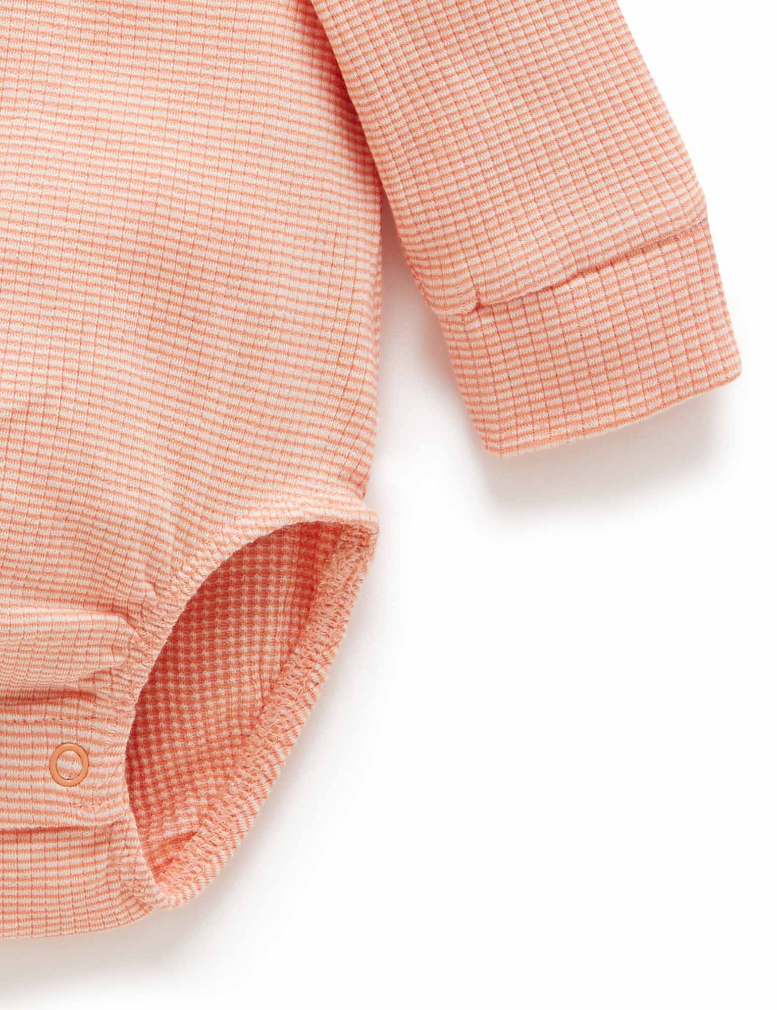 Rib L/Slv Henley Bodysuit - Orange Stripe